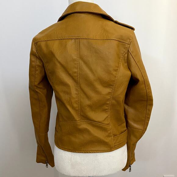 Fashion Nova Araxie Vegan Leather Moto Jacket Mustard Small NWOT - Picture 3 of 6